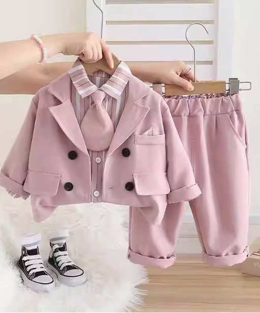 Pembe Renk Alt Üst Kız Çocuk Takım 1-5 Yaş Üç Parçalı