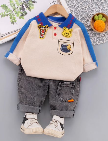 Polo Yaka Karikatürlü Çocuk Takım 1-5 Yaş