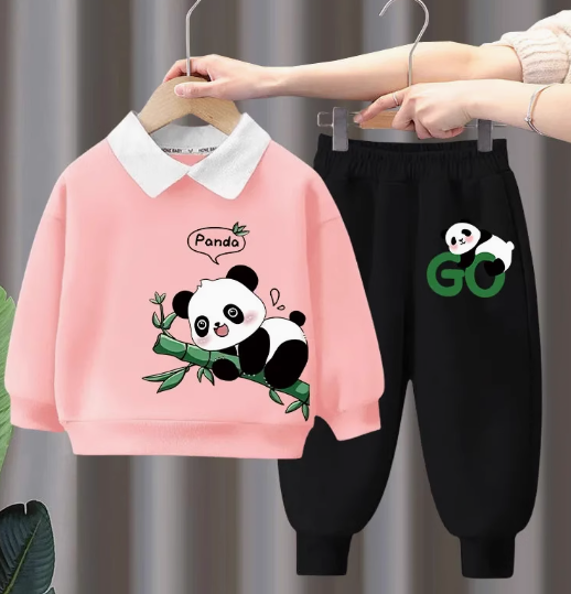 Polo Yaka Pembe Siyah Kız Çocuk Takım 2-7 Yaş