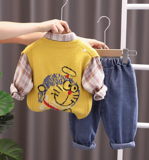 Sarı Renk 3 Parçalı Çocuk Takım 1-6 Yaş