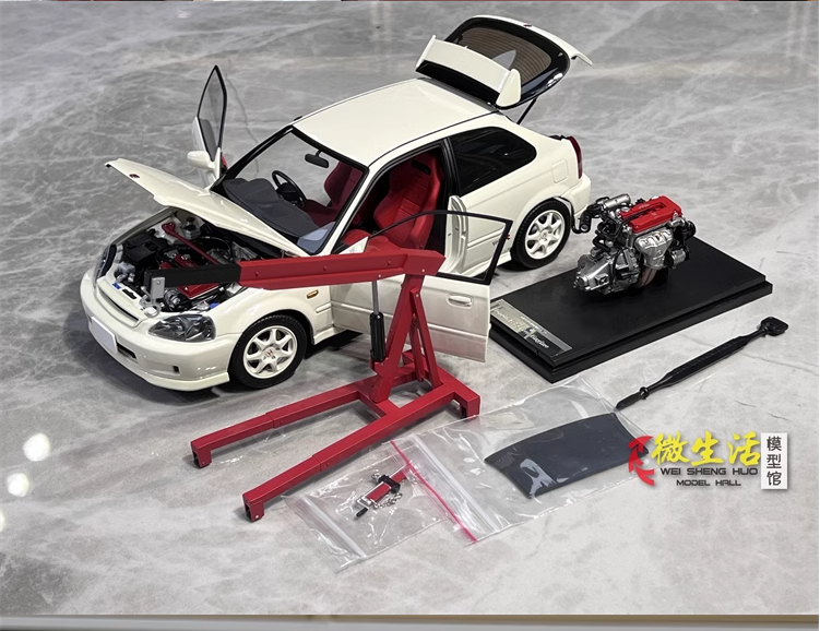1/18 Ölçekli Beyaz Renkli Honda Civic ve Motor