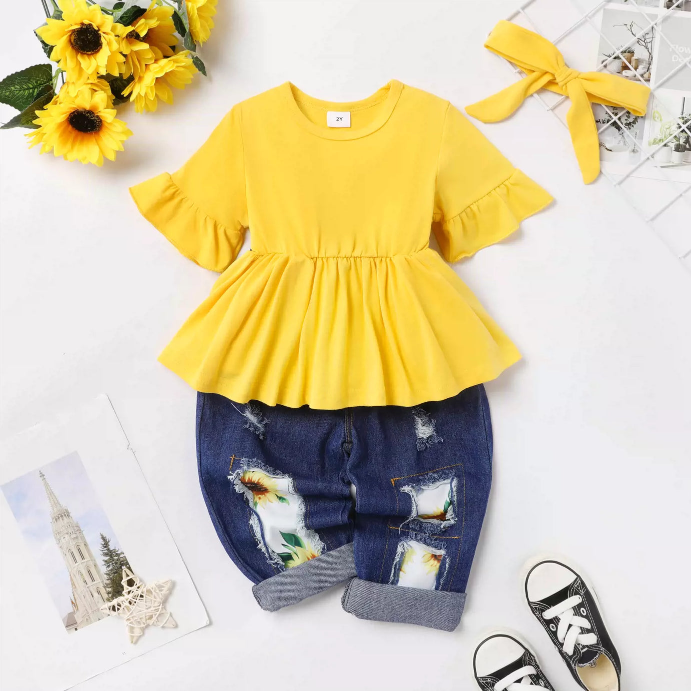 Yellow Color Girl Child Top and Bottom Set 2-6 Years