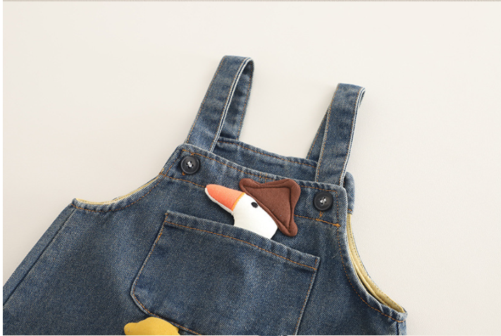 Şapkalı Ördek Cepli Kot Tulum Takımı – 1-5 Yaş (Renk Seçmeli)