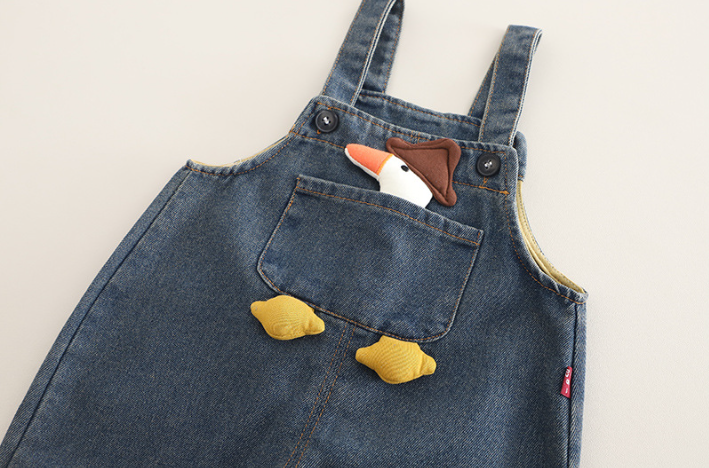 Şapkalı Ördek Cepli Kot Tulum Takımı – 1-5 Yaş (Renk Seçmeli)