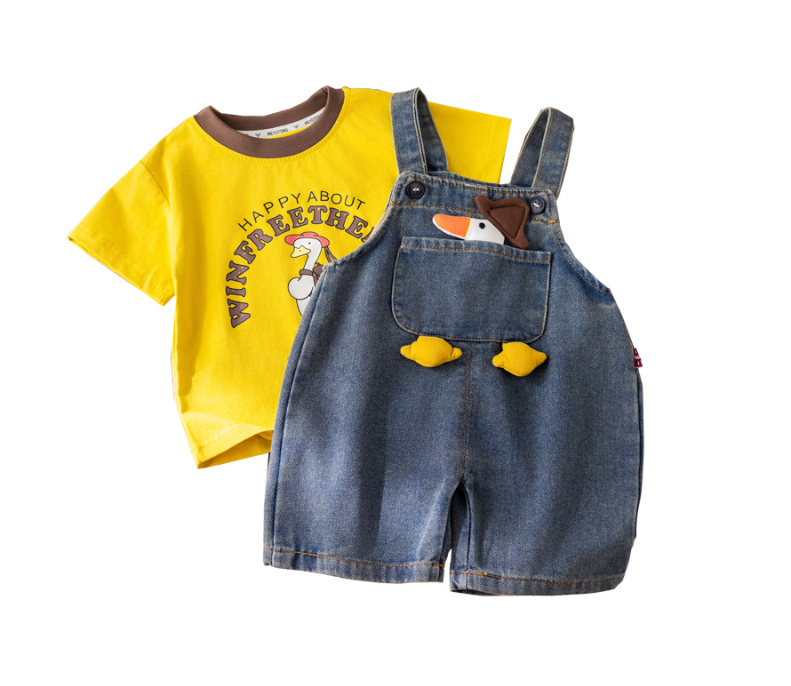 Şapkalı Ördek Cepli Kot Tulum Takımı – 1-5 Yaş (Renk Seçmeli)