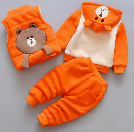 Turuncu Renk Kışlık 3 Parça Çocuk Takım 1-5 Yaş