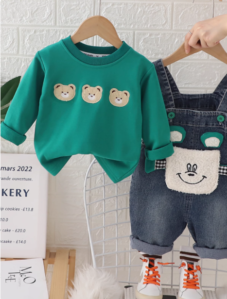 Yeşil Renk İkili Çocuk Takım-Tulum ve Sweet 1-5 Yaş