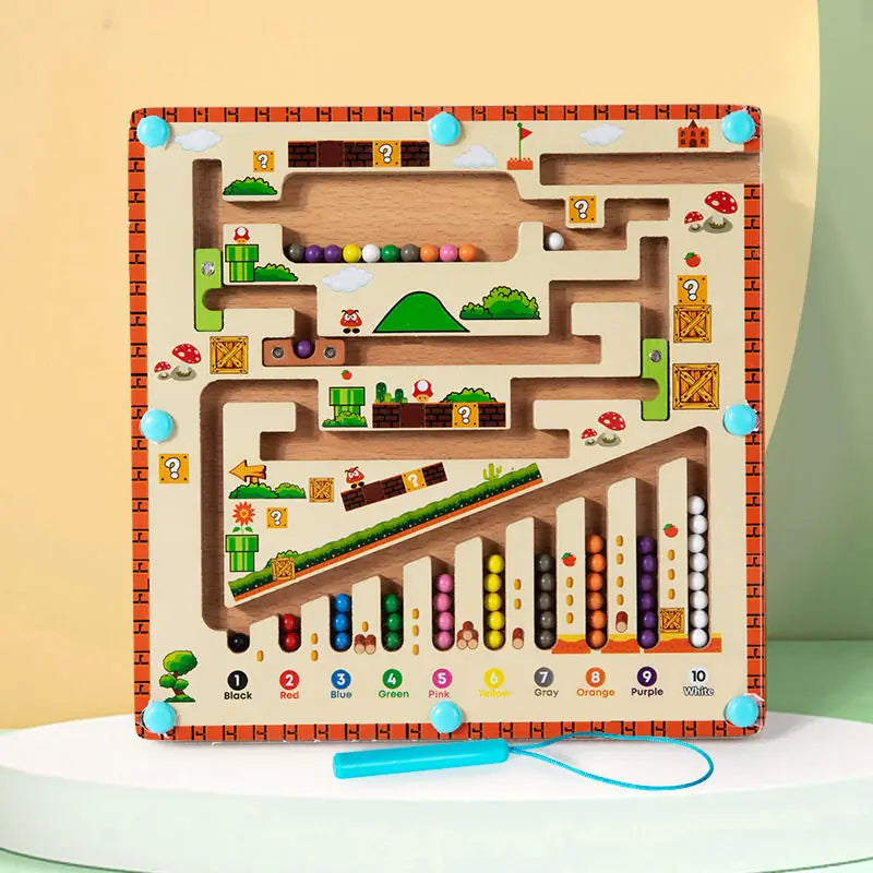 Manyetik Kalemli Ahşap Labirent Oyunu-Eğitici Montessori Aktivite Tablosu