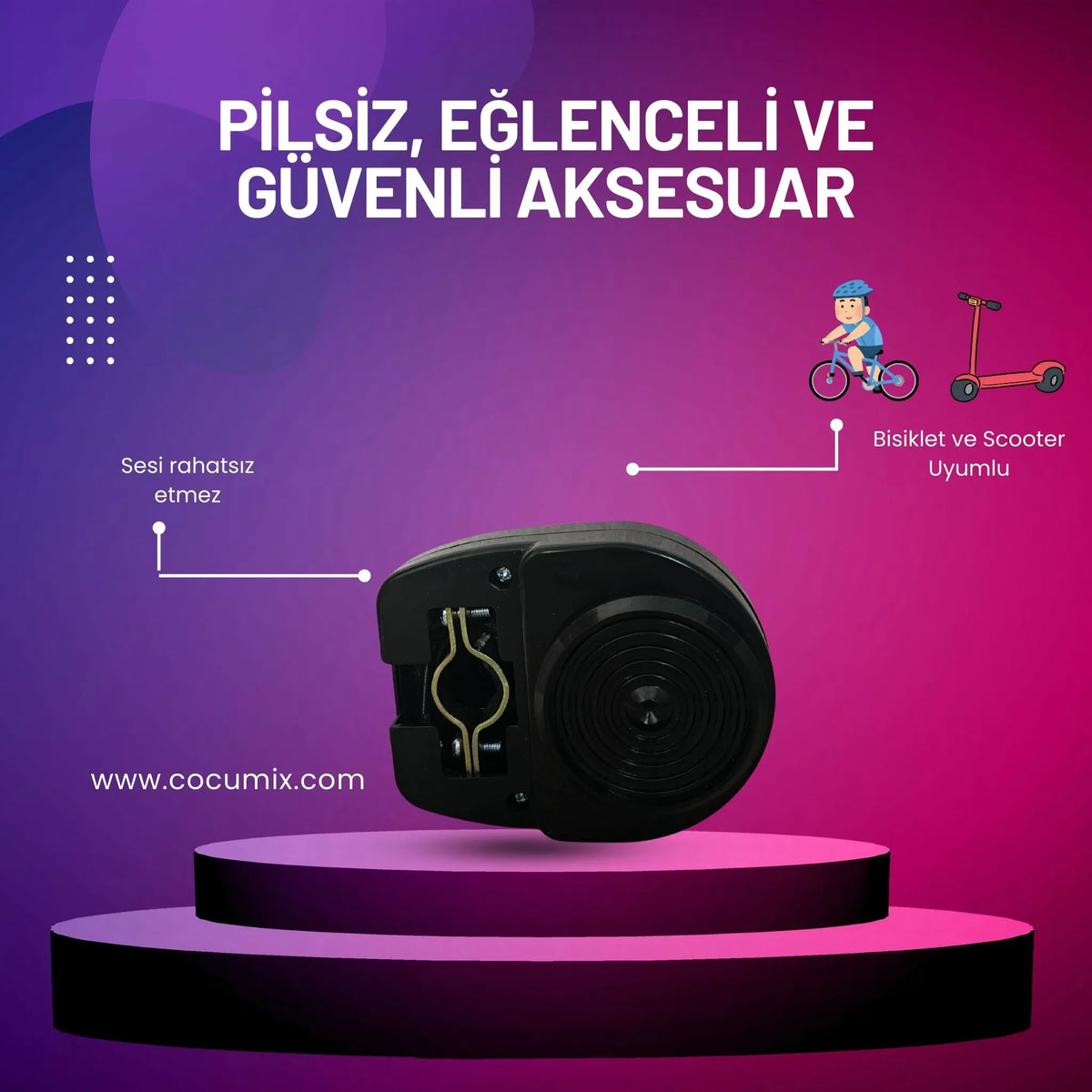 Bisiklet & Scooter İçin Motor Sesli Korna – Pilsiz Çevirmeli Gaz Kolu