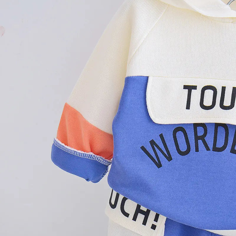 Çocuk 2'li Takım 2-3 Yaş Kapüşonlu Sweatshirt Mavi Beyaz Outlet
