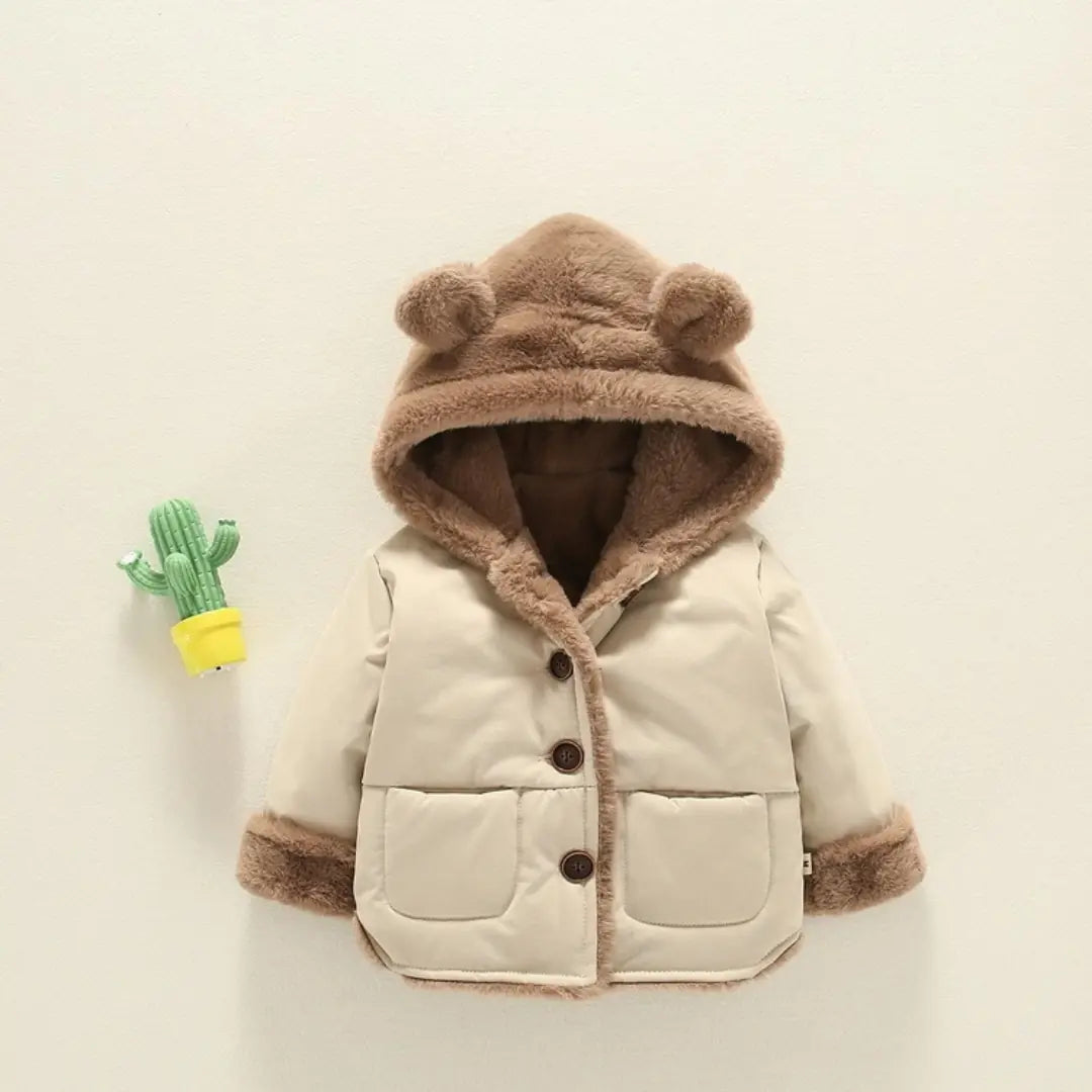 Çocuk Mont 2-3 Yaş Ayı Kulaklı Peluş Kapüşonlu Bej Unisex Outlet
