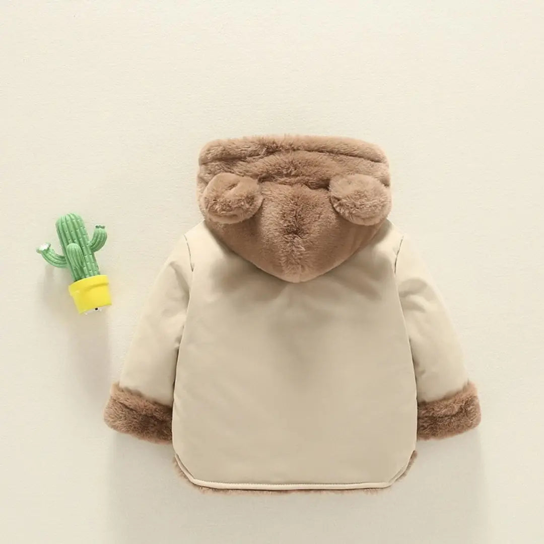 Çocuk Mont 2-3 Yaş Ayı Kulaklı Peluş Kapüşonlu Bej Unisex Outlet