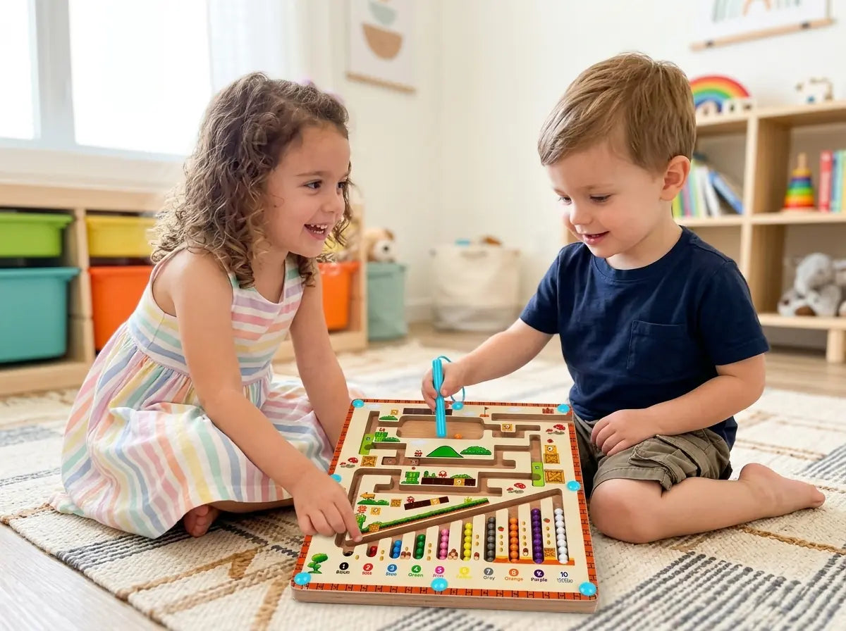 Manyetik Kalemli Ahşap Labirent Oyunu-Eğitici Montessori Aktivite Tablosu