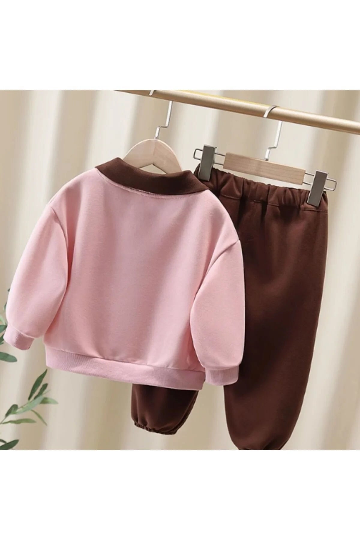 Cocumix Kız Çocuk Kahverengi Yakalı Pembe Takım 3-4 Yaş Outlet