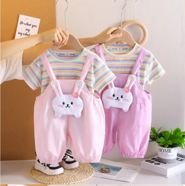 1-5 Yaş Pembe Tavşan Detaylı Tulum Takımı (2 Parça)