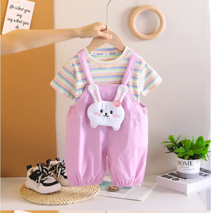 1-5 Yaş Pembe Tavşan Detaylı Tulum Takımı (2 Parça)