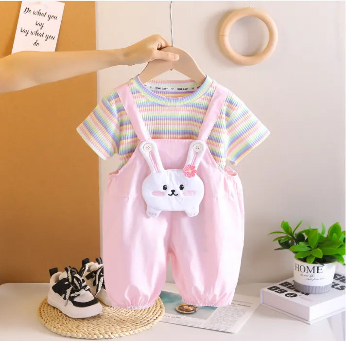 1-5 Yaş Pembe Tavşan Detaylı Tulum Takımı (2 Parça)
