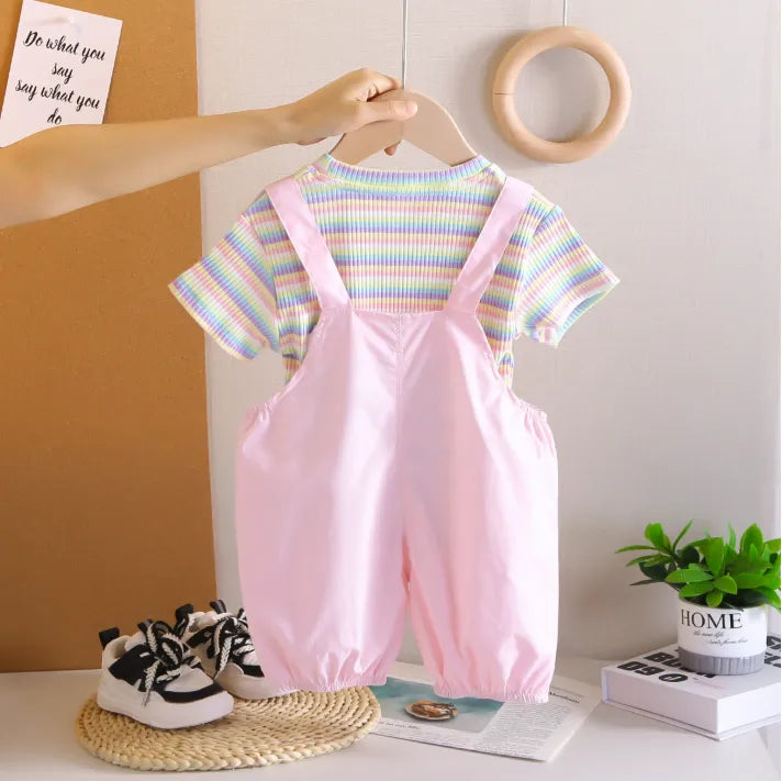 1-5 Yaş Pembe Tavşan Detaylı Tulum Takımı (2 Parça)