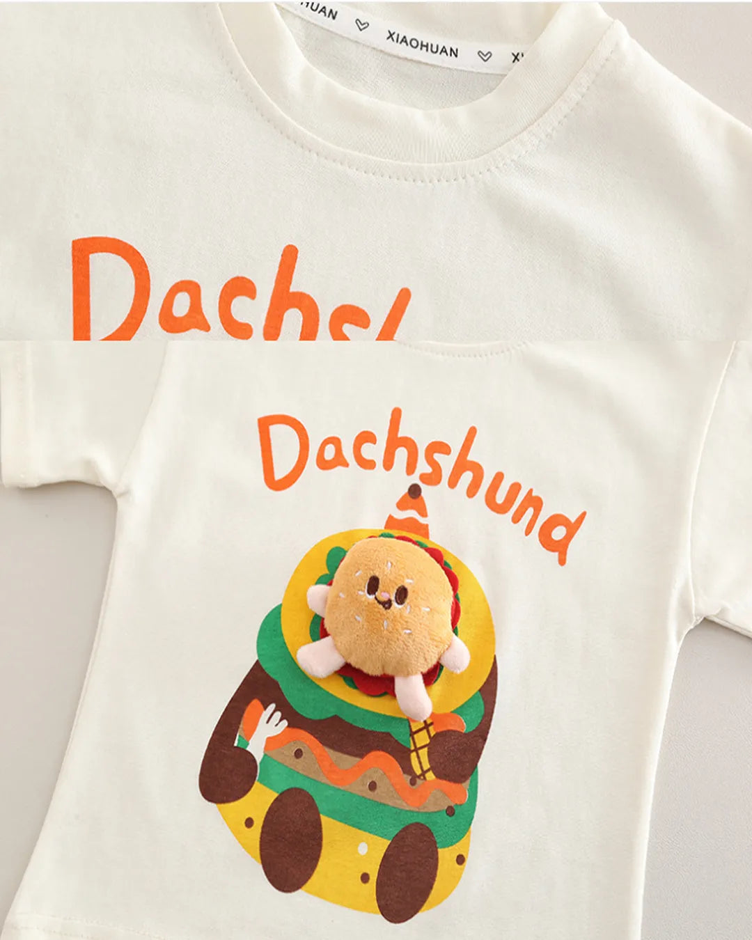 1-5 Yaş Dachshund Aplikeli Tişört ve Turuncu Şort 2’li Yazlık Takım (Unisex)