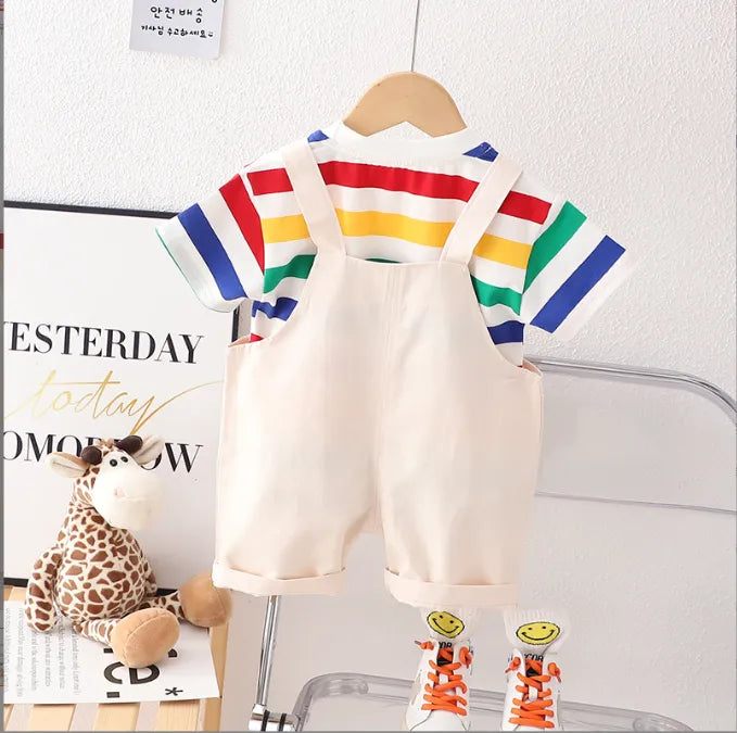 1-6 Yaş Renkli Ayıcık Detaylı Erkek Çocuk Tulum Takımı (2 Parça)