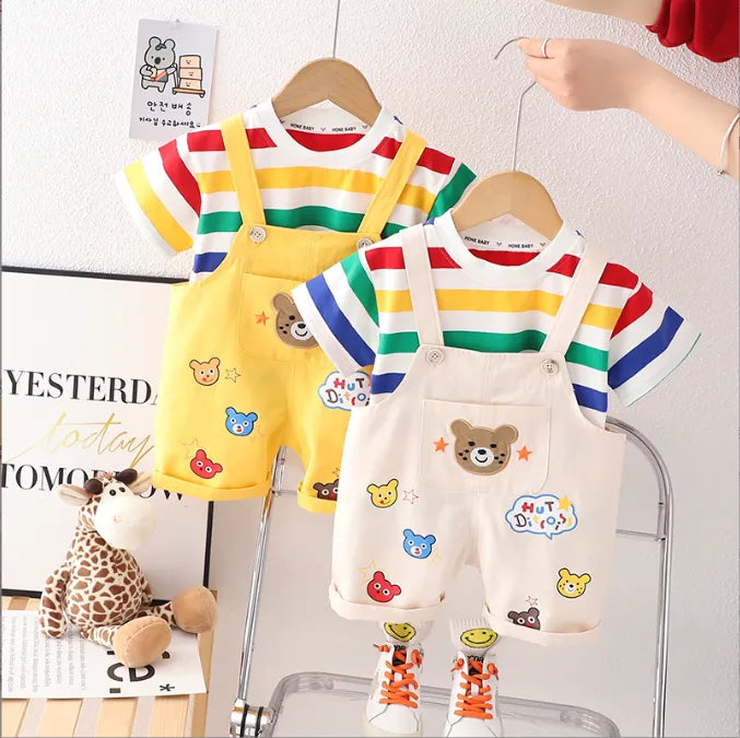 1-6 Yaş Renkli Ayıcık Detaylı Erkek Çocuk Tulum Takımı (2 Parça)