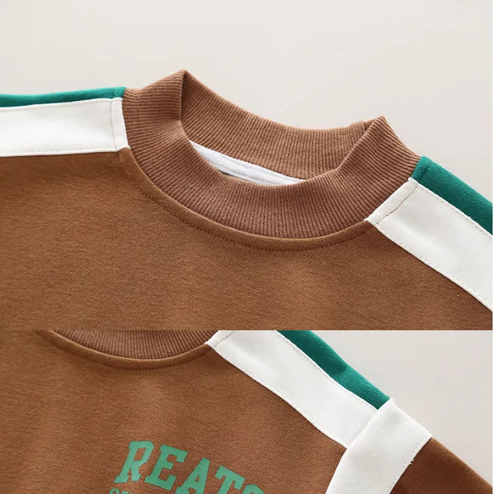 Kahverengi-Yeşil Çizgili Erkek Çocuk Eşofman Takımı 1-5 Yaş