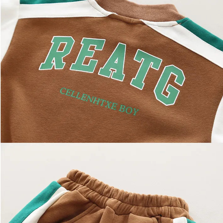 Kahverengi-Yeşil Çizgili Erkek Çocuk Eşofman Takımı 1-5 Yaş