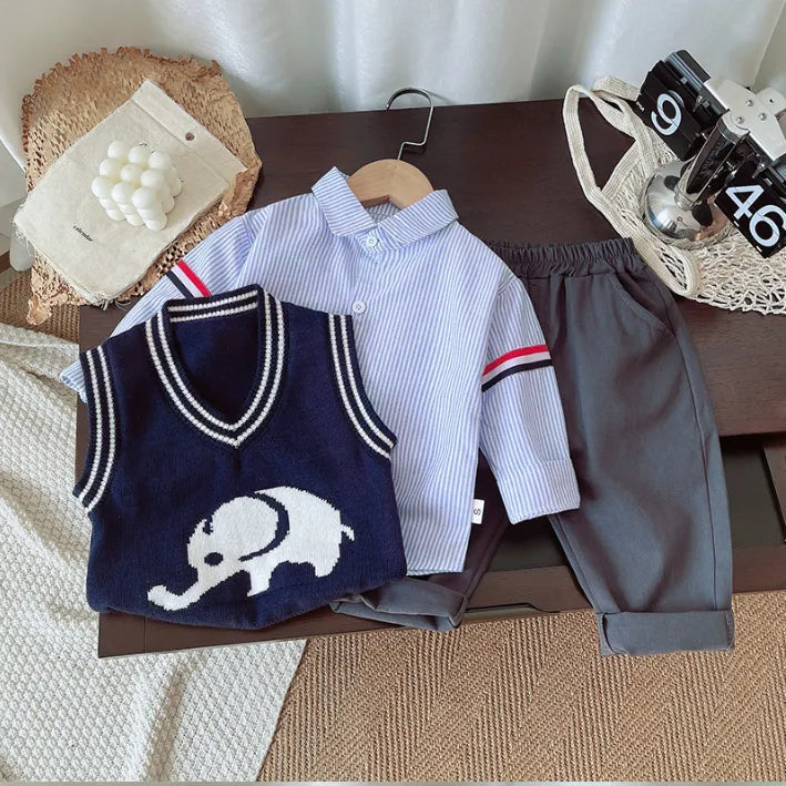 1-5 Yaş 3 Parça Erkek Çocuk Takımı (Fil Desenli Yelek)