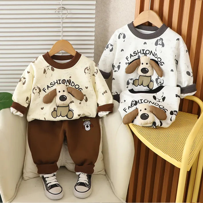 1-5 Yaş Köpek Desenli 2 Parça Çocuk Takımı – 2 Renk Seçenekli