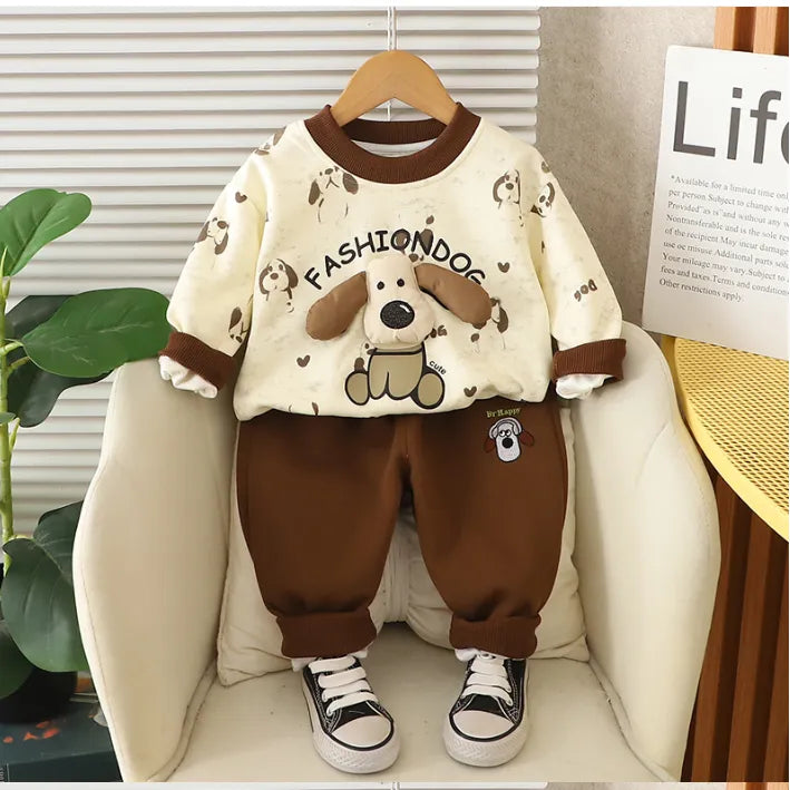 1-5 Yaş Köpek Desenli 2 Parça Çocuk Takımı – 2 Renk Seçenekli