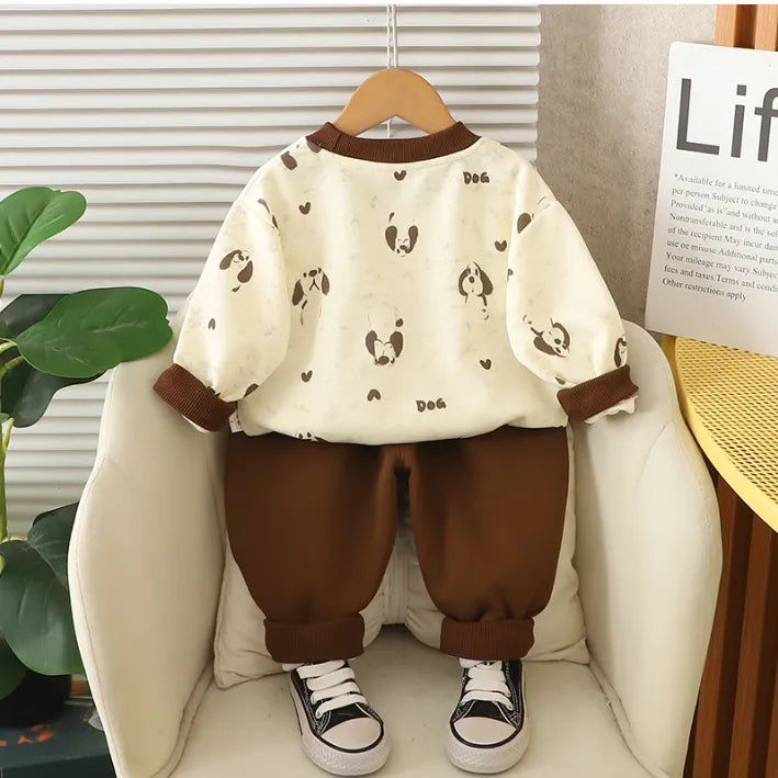 1-5 Yaş Köpek Desenli 2 Parça Çocuk Takımı – 2 Renk Seçenekli