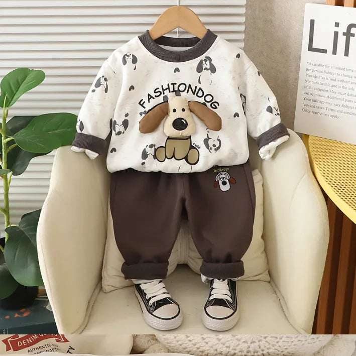 1-5 Yaş Köpek Desenli 2 Parça Çocuk Takımı – 2 Renk Seçenekli