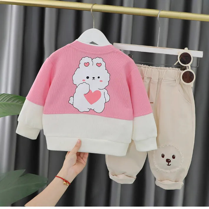 Kız Çocuk Takım  – 1-5 Yaş 3 Parça Ayıcık Detaylı Takım Pembe ve Kırmızı