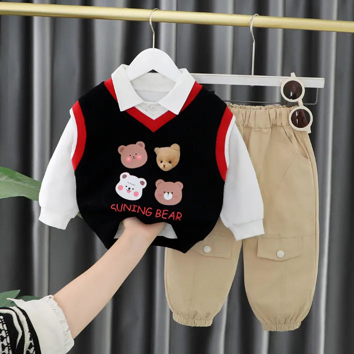Unisex Çocuk Takım– 1-5 Yaş 3 Parça Ayıcık Desenli Takım – 3 Farklı Renk