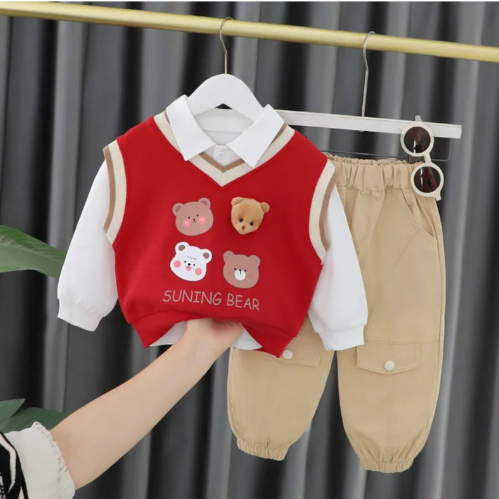 Unisex Çocuk Takım– 1-5 Yaş 3 Parça Ayıcık Desenli Takım – 3 Farklı Renk