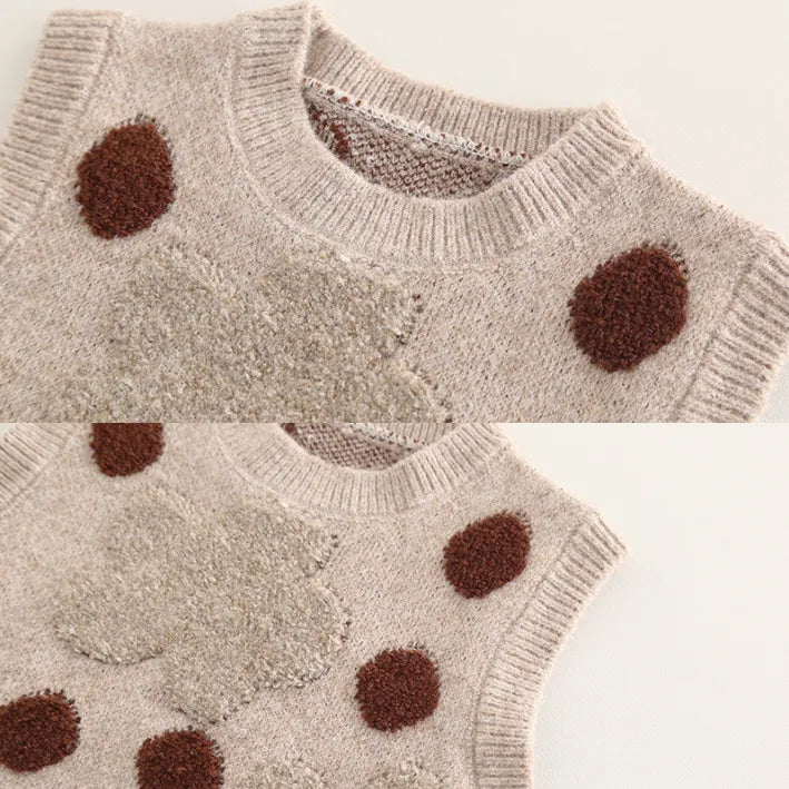 1-5 Yaş 3 Parça Kız Çocuk Takımı – Çantalı Puanlı Yelek Modeli