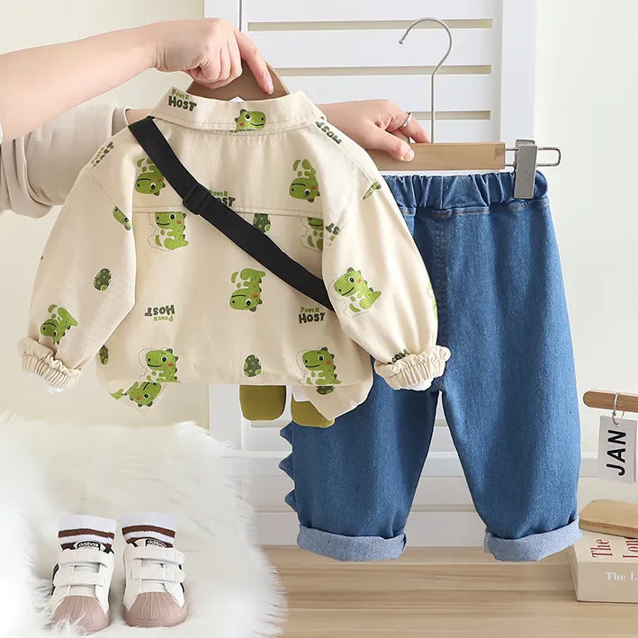 1-5 Yaş 3 Parça Çantalı Dinozorlu Unisex Çocuk Tkaımı