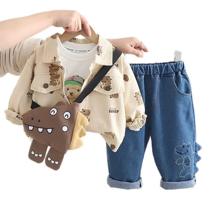 1-5 Yaş 3 Parça Çantalı Dinozorlu Unisex Çocuk Tkaımı