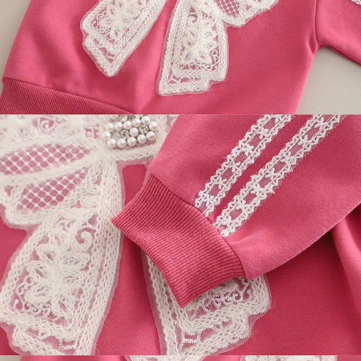 Dantelli Fiyonk Detaylı 2’li Kız Çocuk Takımı – 3 Renk Seçenekli