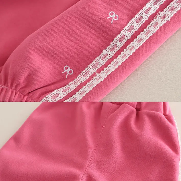 Dantelli Fiyonk Detaylı 2’li Kız Çocuk Takımı – 3 Renk Seçenekli