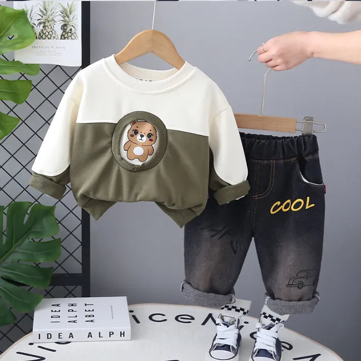 1-5 Yaş Erkek Çocuk Peluş Ayıcık Desenli 2’li Takım