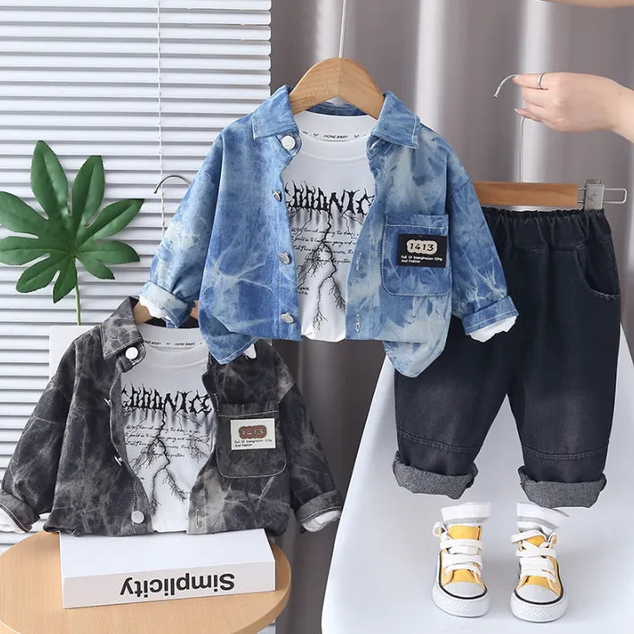 1-5 Yaş Erkek Çocuk 3 Parça Kot Gömlekli Takım