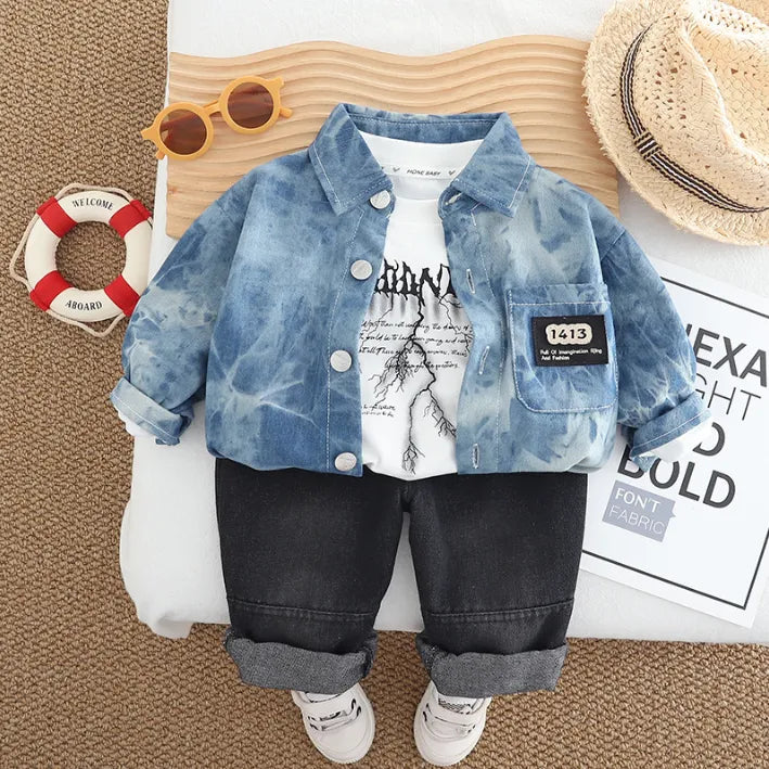 1-5 Yaş Erkek Çocuk 3 Parça Kot Gömlekli Takım