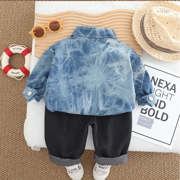 1-5 Yaş Erkek Çocuk 3 Parça Kot Gömlekli Takım