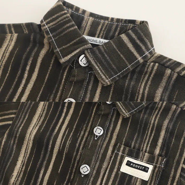 1-5 Yaş Erkek Çocuk 3 Parça Çizgili Gömlekli Takım-Renk Seçenekli