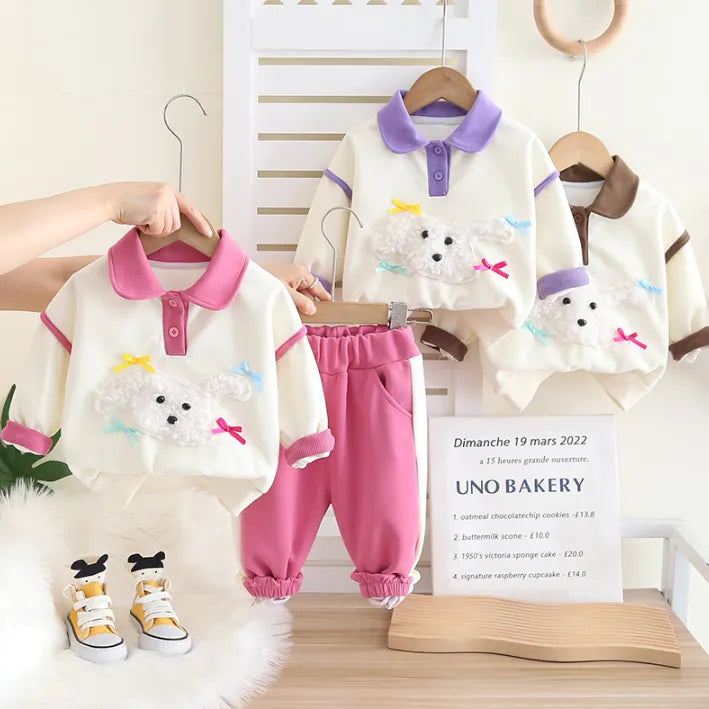 1-5 Yaş Kız Çocuk Kuzu Desenli 2 Parça Takım (3 Farklı Renk)