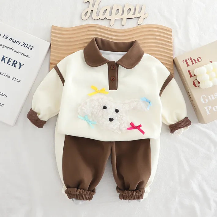 1-5 Yaş Kız Çocuk Kuzu Desenli 2 Parça Takım (3 Farklı Renk)