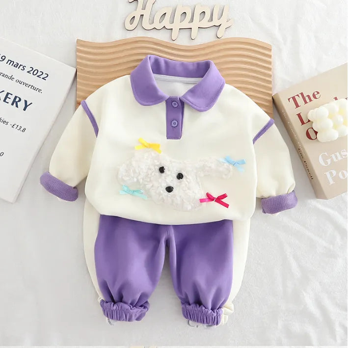 1-5 Yaş Kız Çocuk Kuzu Desenli 2 Parça Takım (3 Farklı Renk)