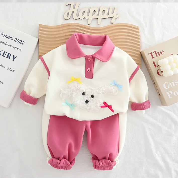 1-5 Yaş Kız Çocuk Kuzu Desenli 2 Parça Takım (3 Farklı Renk)