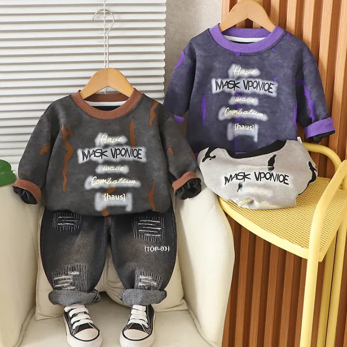 1-6 Yaş Çocuk Sweat ve Jean Pantolon 2’li Takım (3 Renk Seçenekli)